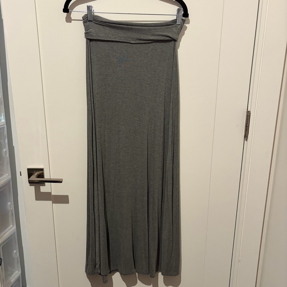 Fold-Over Waist Maxi Skirt in Gray